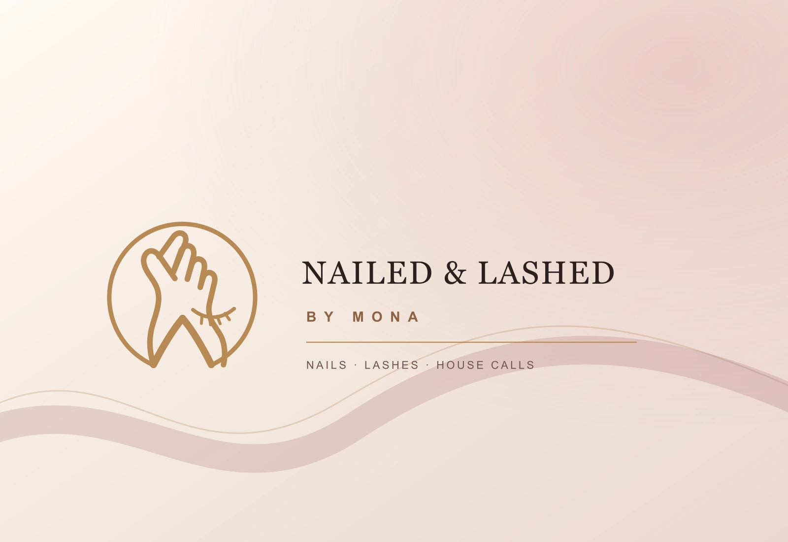 Enhanced NAILED and Lashed by Mona logo in the pearl, blush and salon-gold brand system