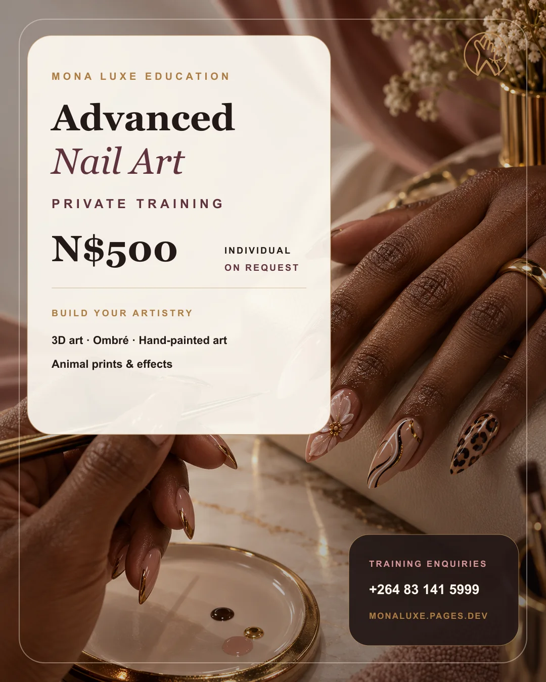 Mona Luxe advanced nail art training campaign poster
